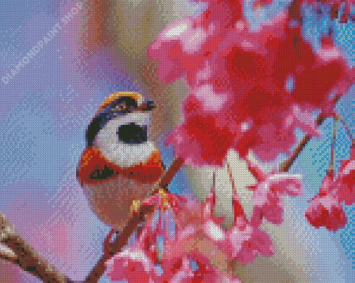 Long Tailed Tit On A Flower Tree Diamond Paintings