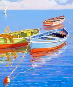 Mediterranean Seascape Fishing Boats Diamond Paintings