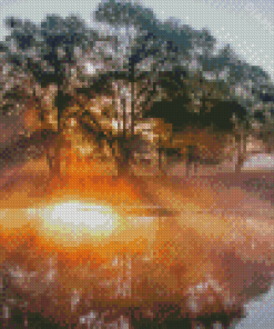 Misty Sunrise On River Diamond Painting