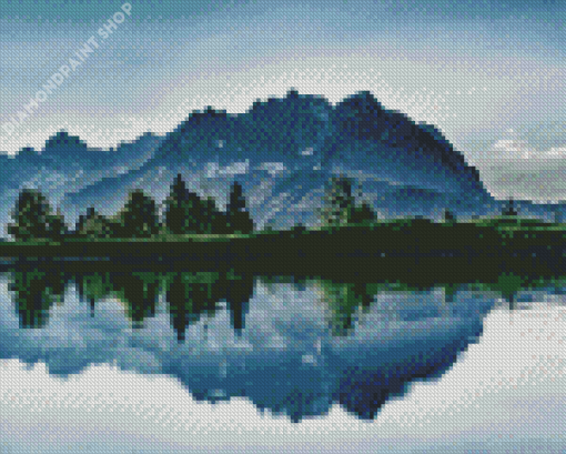 Peaceful Landscape Mountains Reflection Diamond Painting
