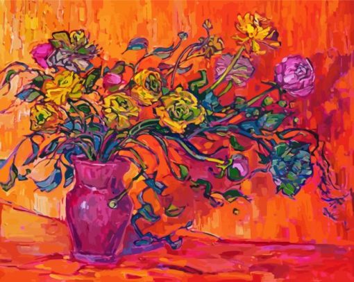 Peonies And Ranunculus Flowers Vase Art Diamond Paintings