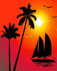Sunset With A Boat Art Diamond Paintings