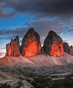 Tre Cime Di Lavaredo Range Mountains At Sunset In Italy Diamond Paitntings