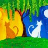 Tree Night And Day Cats Art Diamond Painting