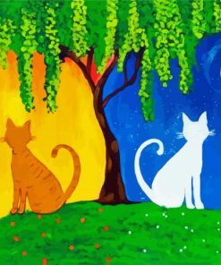 Tree Night And Day Cats Art Diamond Painting