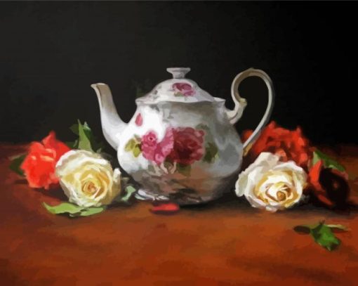 Victorian Teapot With Flowers Art Diamond