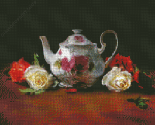 Victorian Teapot With Flowers Art Diamond