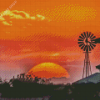 Western Windmill Silhouette At Sunset Diamond Painting