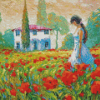 Woman And Poppies Farm Diamond Paintings