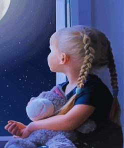 Young Girl Looking At Moon Diamond Paintings