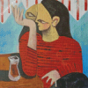 Abstract Woman Drinking Tea Diamond Paintings