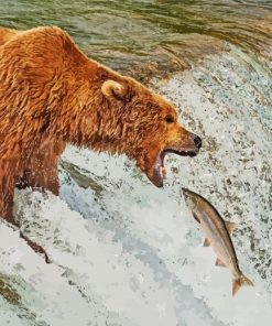 Aesthetic Bear With Fish Diamond Painting