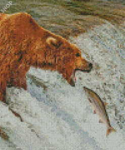 Aesthetic Bear With Fish Diamond Painting