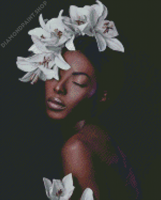 Aesthetic Floral Black Woman Diamond Paintings