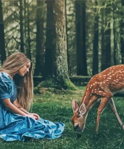 Aesthetic Girl And Deer Diamond Paitntings