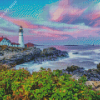Aesthetic Portland Lighthouse Sunset Diamond Painting