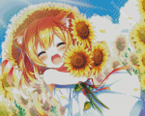 Aesthetic Sunflower Anime Girl Art Diamond Painting