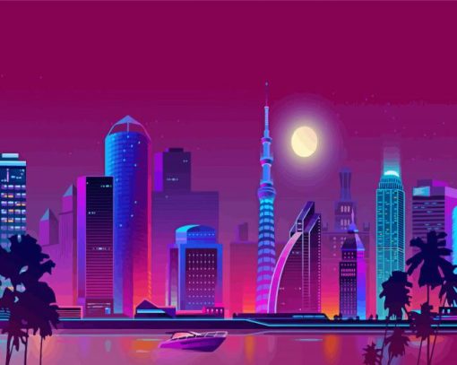 Cool Purple City Diamond Paintings