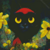 Cute Black Cats And Flowers Art Diamond Painting
