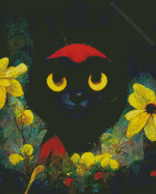 Cute Black Cats And Flowers Art Diamond Painting