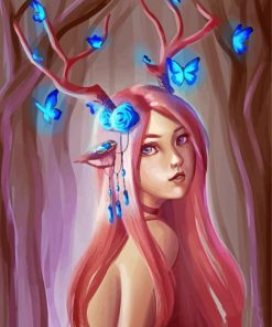 Deer Lady And Butterfly Diamond Paintings