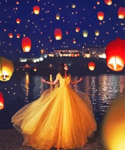 Girl And Lanterns In The Sky Diamond Paintings