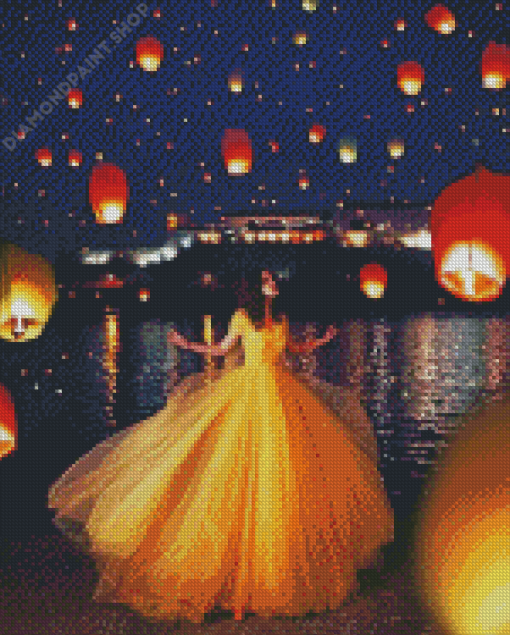 Girl And Lanterns In The Sky Diamond Paintings