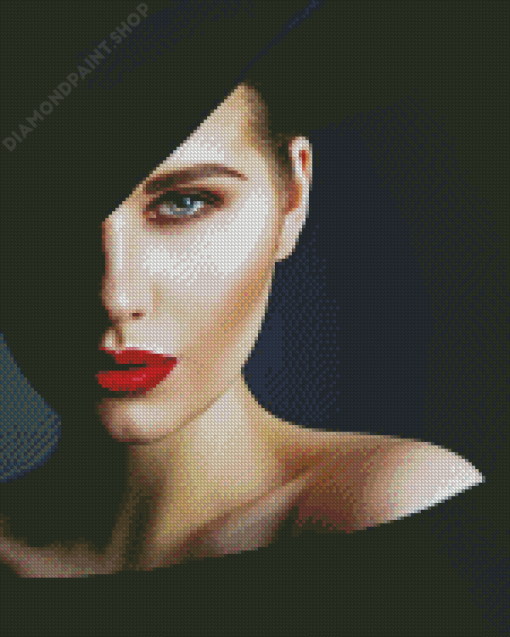 Gorgeous Lady In Black Hat With Bright Lipstick Diamond Paintings