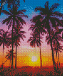 Palm Trees California Sunset Silhouette Diamond Paintings