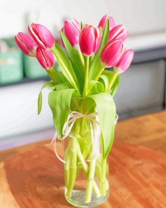 Pink Tulip Flower Vase Diamond Painting