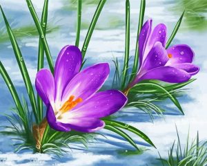 Purple Spring Flower In Snow Diamond Painting