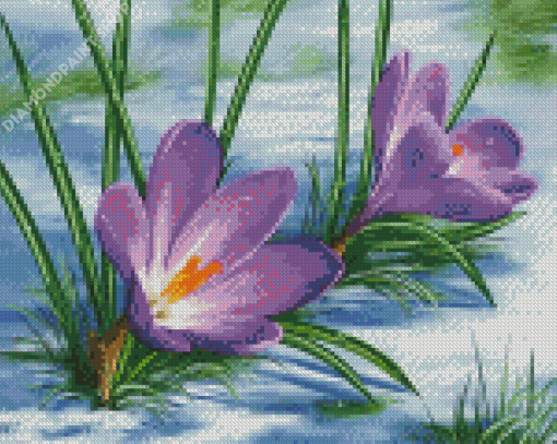 Purple Spring Flower In Snow Diamond Painting