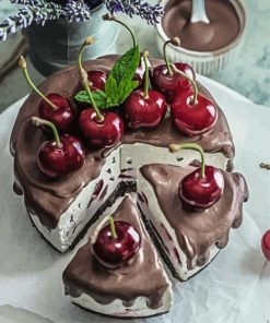 Tasty Cherry Chocolate Cake Diamond Paintings