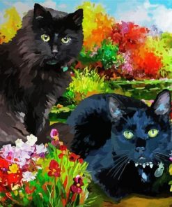 Two Black Cats In Garden Diamond Painting