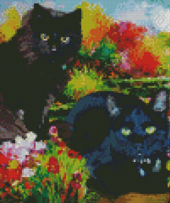 Two Black Cats In Garden Diamond Painting