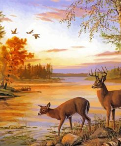Two Deer By The River Diamond Paintings
