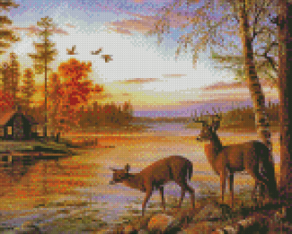 Two Deer By The River Diamond Paintings