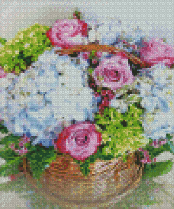 Basket With Hydrangeas Art Diamond Painting