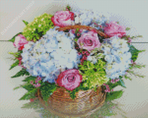 Basket With Hydrangeas Art Diamond Painting