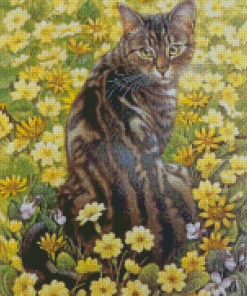 Cat In Field Art Diamond Painting