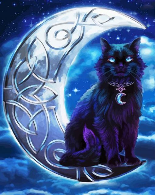 Celtic Black Cat And Moon Diamond Painting