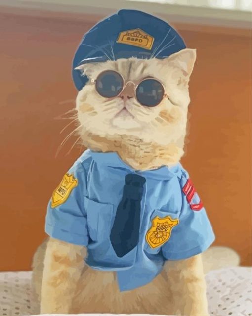 Cute Cat In Police Clothing Diamond Painting