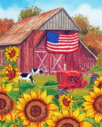 American Sunflower Landscape Diamond Painting