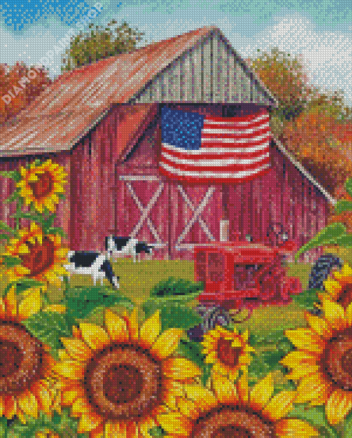 American Sunflower Landscape Diamond Painting
