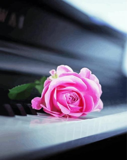 Beautiful Piano With Pink Rose Diamond Painting
