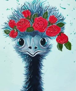 Bird Ostrich And Flowers Diamond Painting