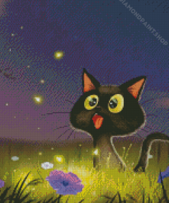 Black Cats And Flowers Cartoon Diamond Painting