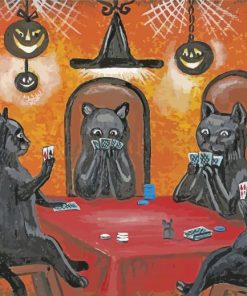 Black Cats Playing Poker Diamond Painting