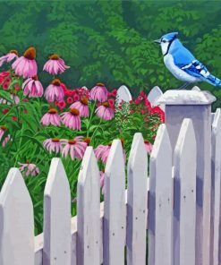 Blue Bird On White Picket Fence Diamond Painting