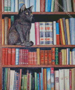 Cats In Bookshelves Diamond Painting
